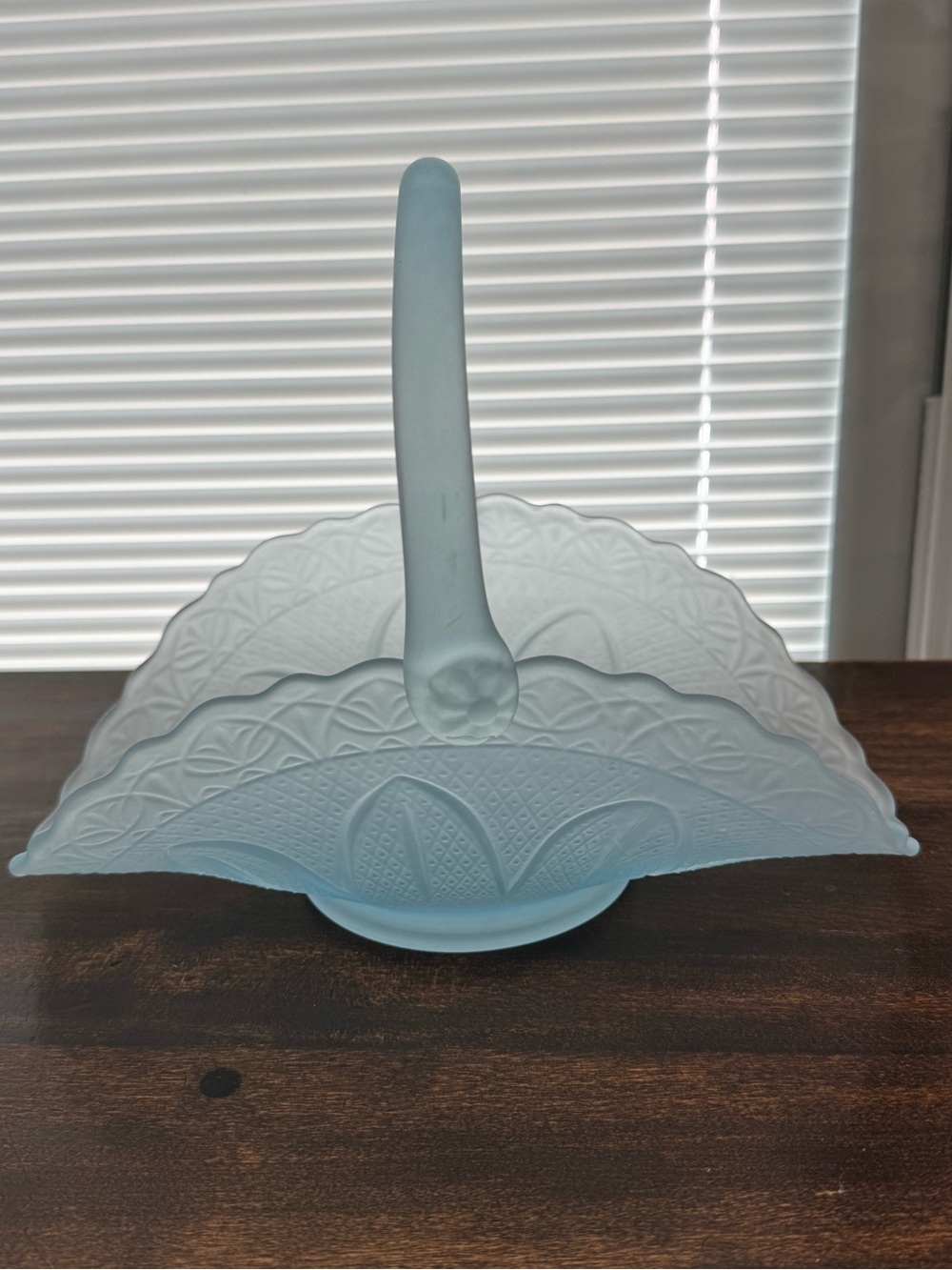 Vintage Ice -Blue Frosted Glass Embossed Basket